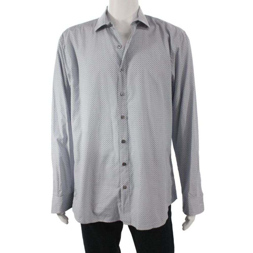 Rodd & Gunn Mens Long Sleeve Geometric Button Up Gray Shirt Size XL